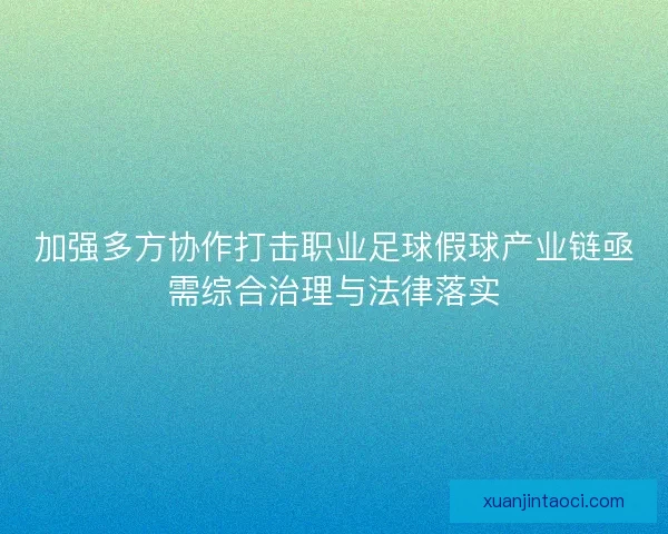 加强多方协作打击职业足球假球产业链亟需综合治理与法律落实