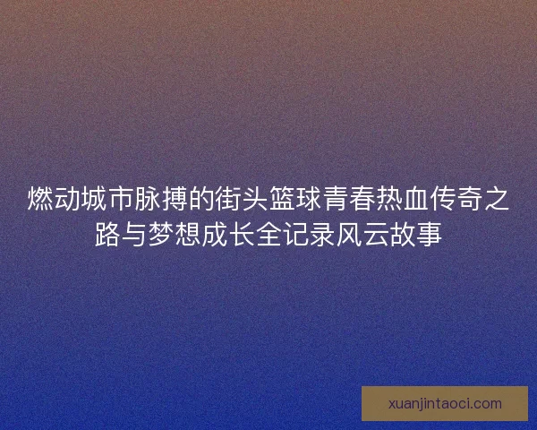燃动城市脉搏的街头篮球青春热血传奇之路与梦想成长全记录风云故事
